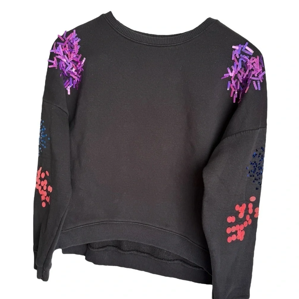 Justice Girls Black Crewneck Sweatshirt With Multicolor Sequin Detail Size 18/20